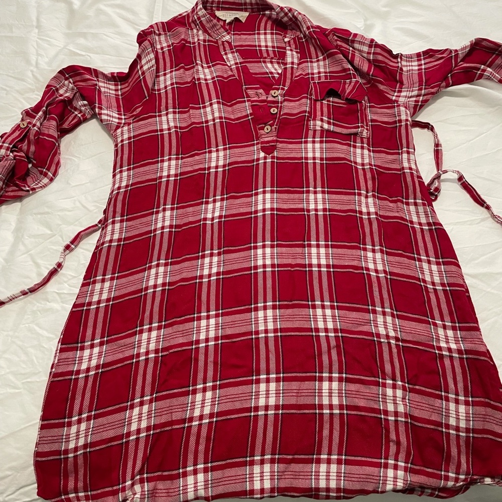 Sweet Wanderer Plaid Tie Waist Tunic Top Large